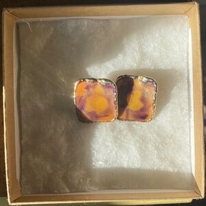 Purple & Orange Abstract Iridescent Square Earrings